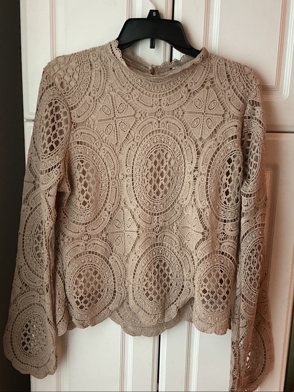 Ultra Pink Women's Crochet Lace Long-Sleeve Top - Beige